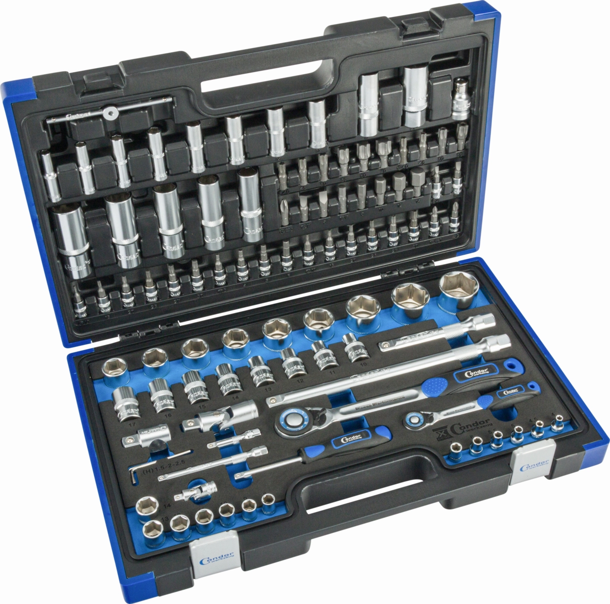 Steckschlüssel-Satz, 98-tlg., 1/4+1/2", 6-kant 4-32 mm
