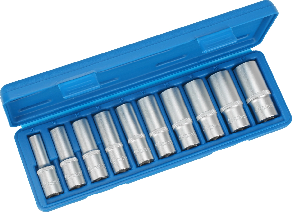 Steckschlüssel-Einsätze, 10-tlg., 1/2", tief, 6-kant 10-24 mm