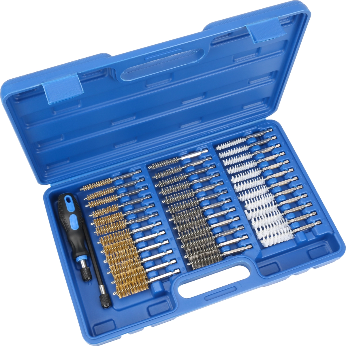 Bürsten-Sortiment, 38-tlg., Stahl/Nylon/Messing-Besatz, ø 8-19 mm