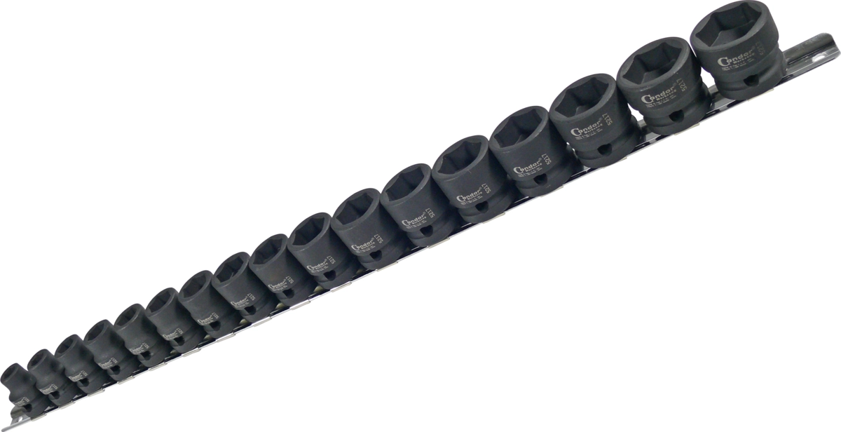 Kraftsteckschlüssel-Satz, extra kurz, 17-tlg., 1/2", CrMo, 6-kant 8-24 mm