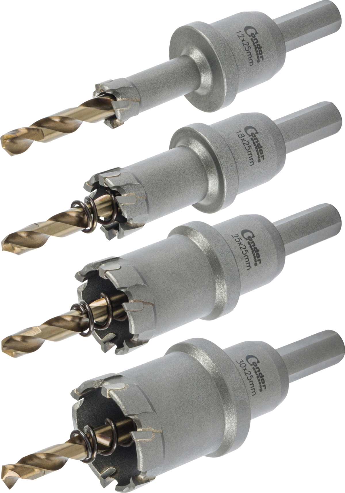 Hartmetall-Lochsägen-Satz, 11-tlg., Flachschnitt, ø 12-30 mm