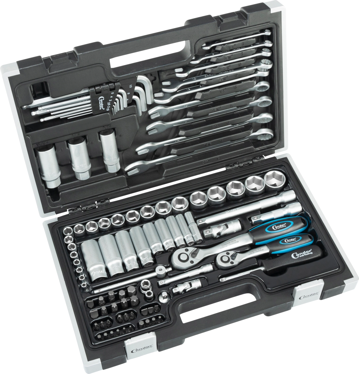 Steckschlüssel-Satz, 92-tlg., 1/4+3/8", 6-kant 4-24 mm