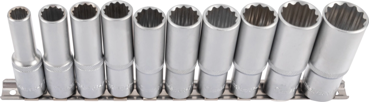 Steckschlüssel-Einsätze, 10-tlg., 1/2", tief, 12-kant 10-24 mm