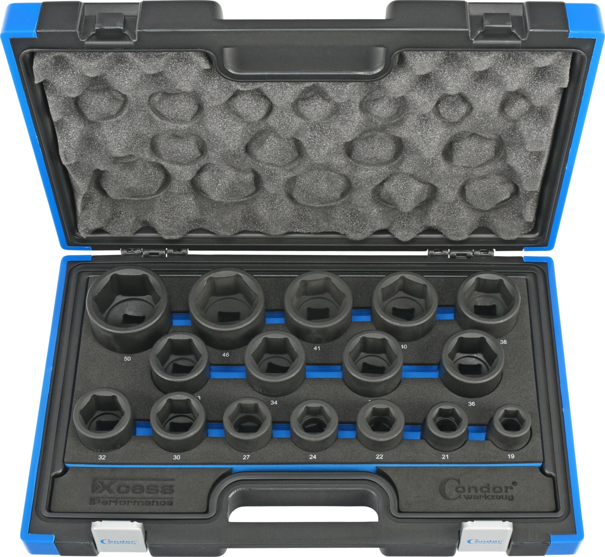 Kraftsteckschlüssel-Satz, 16-tlg., 3/4", CrMo, 6-kant 19-50 mm