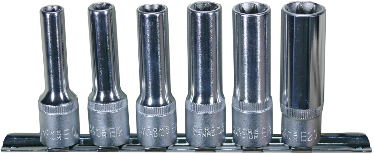 Steckschlüssel-Einsätze, 6-tlg., 1/2", tief, E-Profil E10-20