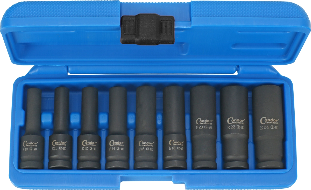 Kraftsteckschlüssel-Satz, 9-tlg., 1/2", E-Profil E10-24