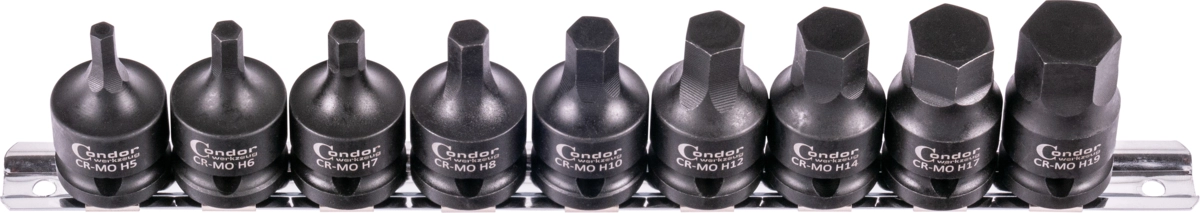 Kraftsteckschlüssel-Satz, extra kurz, 9-tlg., 1/2", Innensechskant 5-19 mm