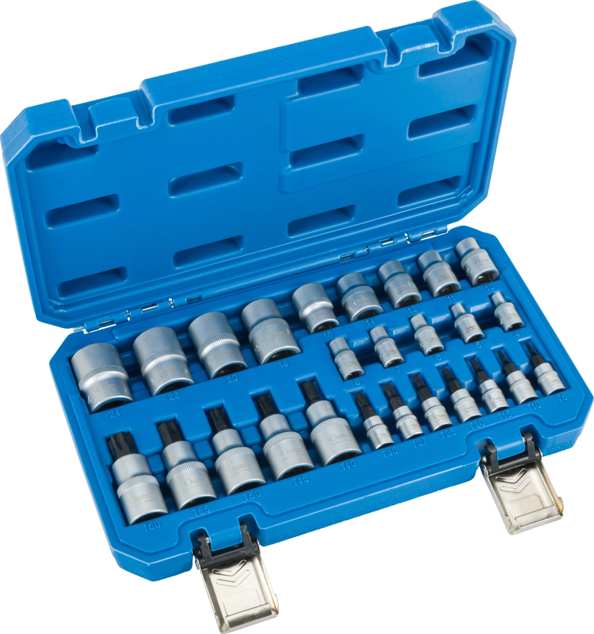 Steckschlüssel-Einsätze, 26-tlg., 1/4+3/8+1/2″-Antrieb, T-Plus-Profil / E-Plus-Profil