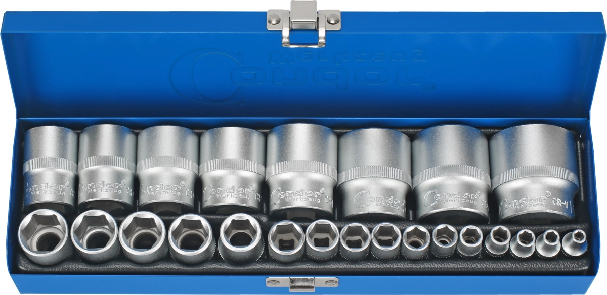 Steckschlüssel-Einsätze, 24-tlg., 1/4+1/2", zöllig, 6-kant 5/32-1.1/4"