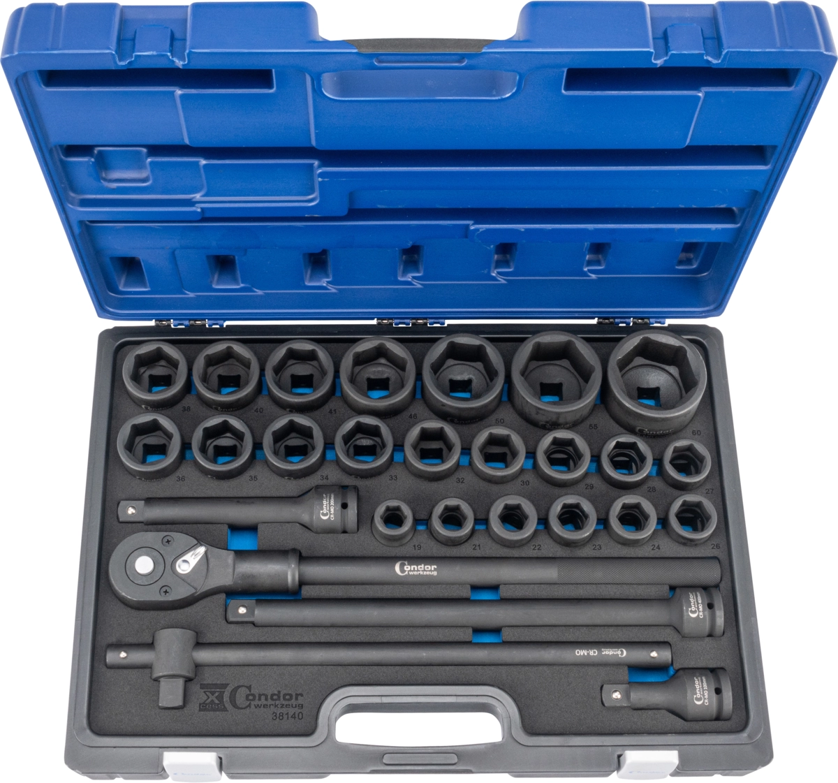 Kraftsteckschlüssel-Satz, 27-tlg., 3/4", CrMo, 6-kant 19-60 mm