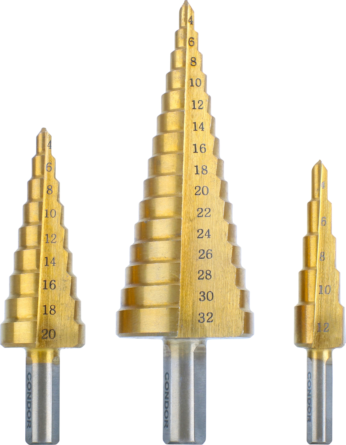 Stufenbohrer-Satz, 3-tlg., HSS, 4-12 / 4-20 / 4-32 mm