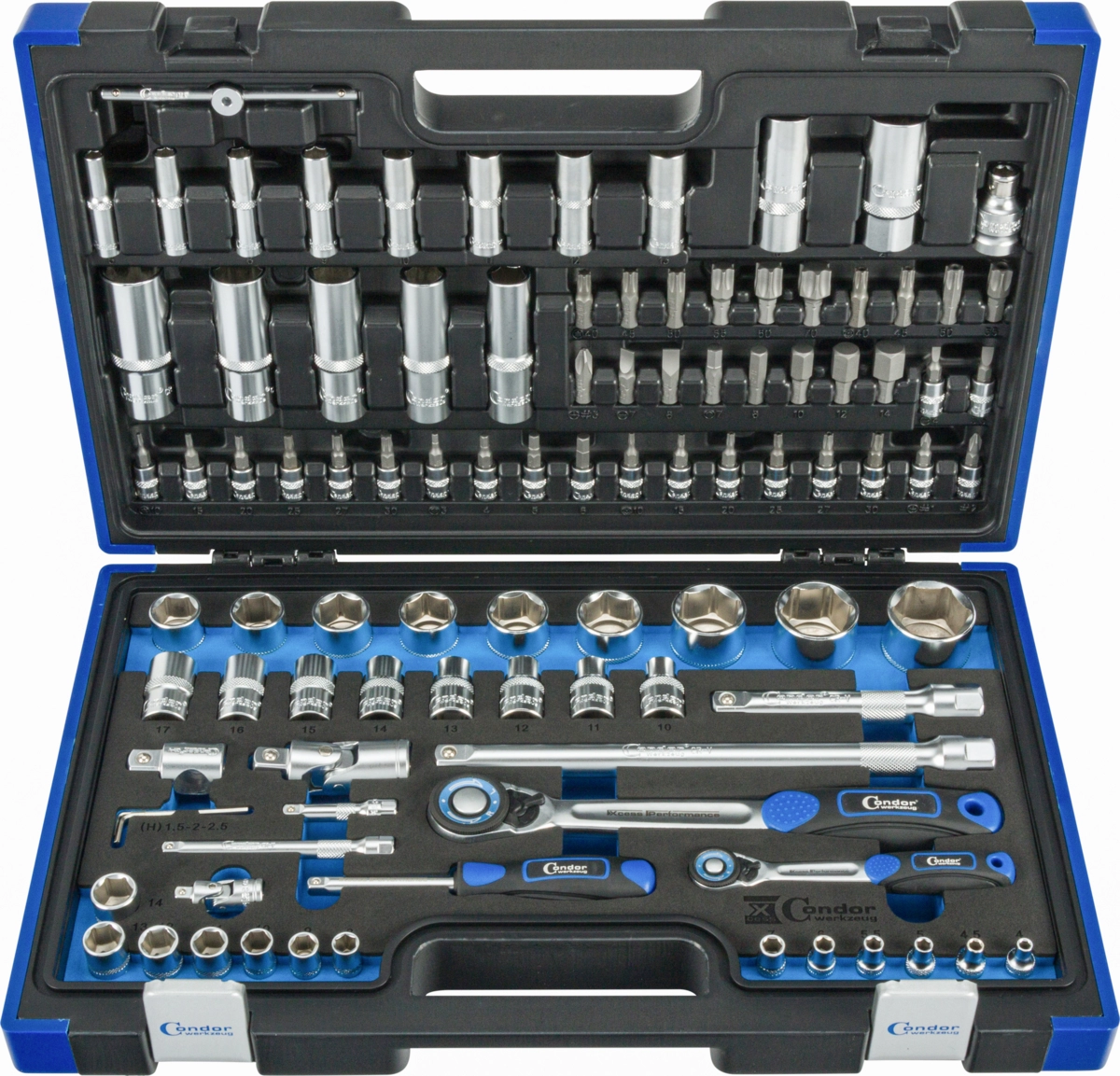 Steckschlüssel-Satz, 98-tlg., 1/4+1/2", 6-kant 4-32 mm