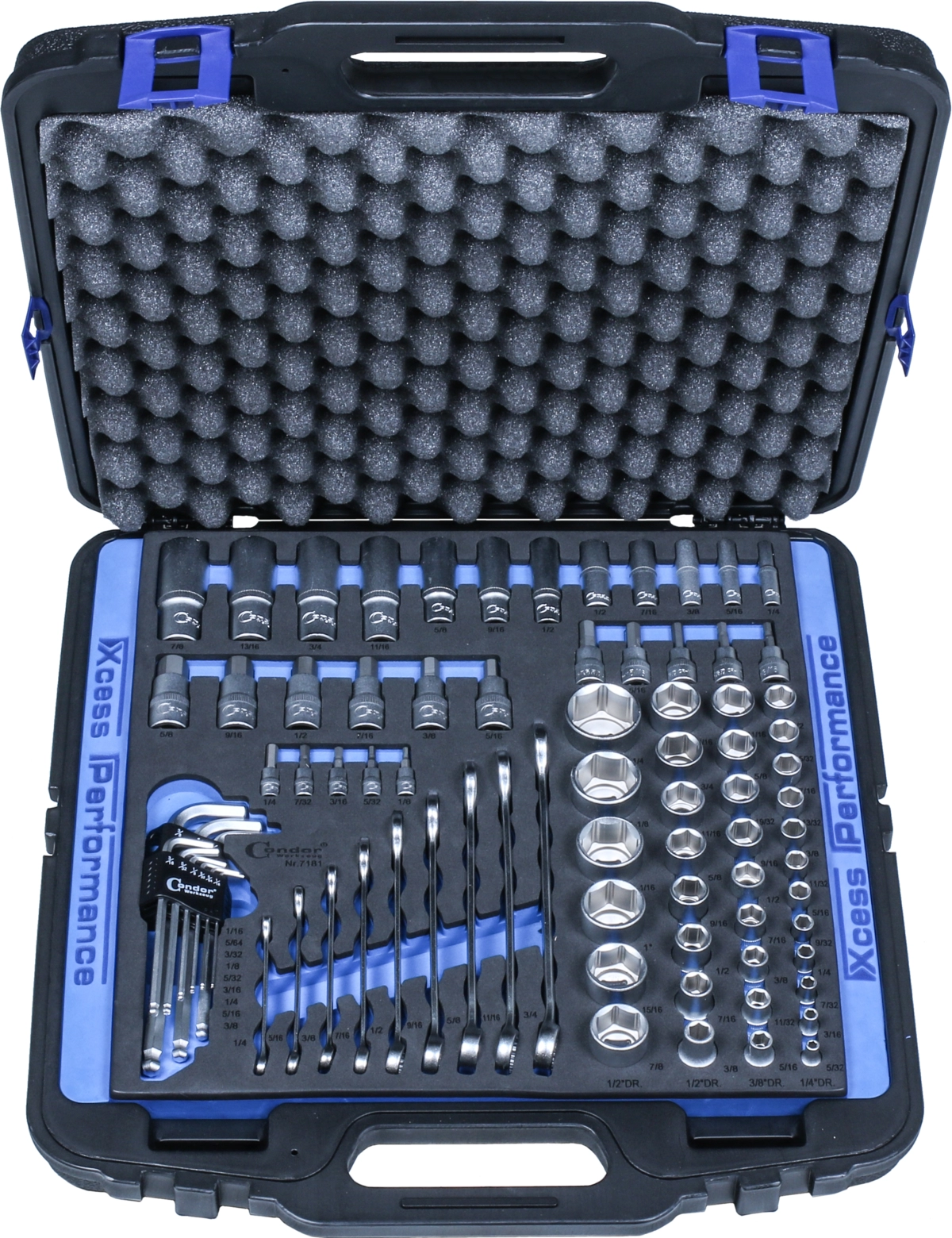 Zoll-Werkzeug-Sortiment, 81-tlg., 1/4+3/8+1/2", 6-kant zöllig 5/32-1.1/4"