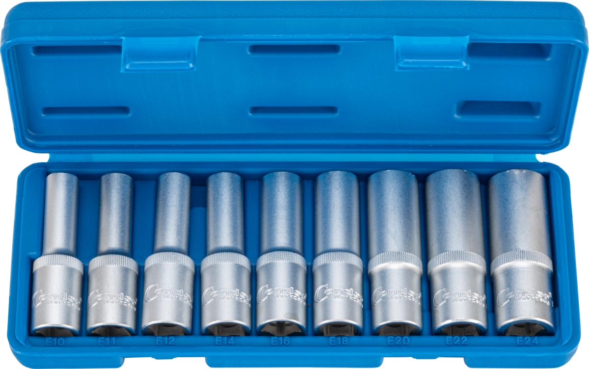 Steckschlüssel-Einsätze, 9-tlg., 1/2", tief, E-Profil E10-24