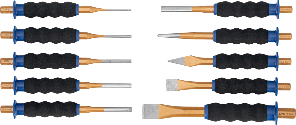 Splintentreiber- und Meißel-Satz, Softgrip, 10-tlg.