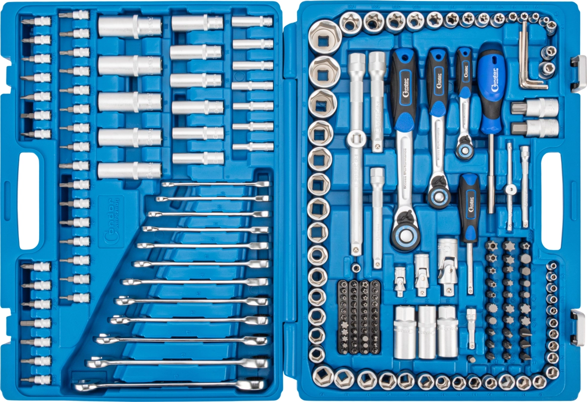 Steckschlüssel-Satz, 215-tlg., 1/4+3/8+1/2", 6-kant 4-32 mm