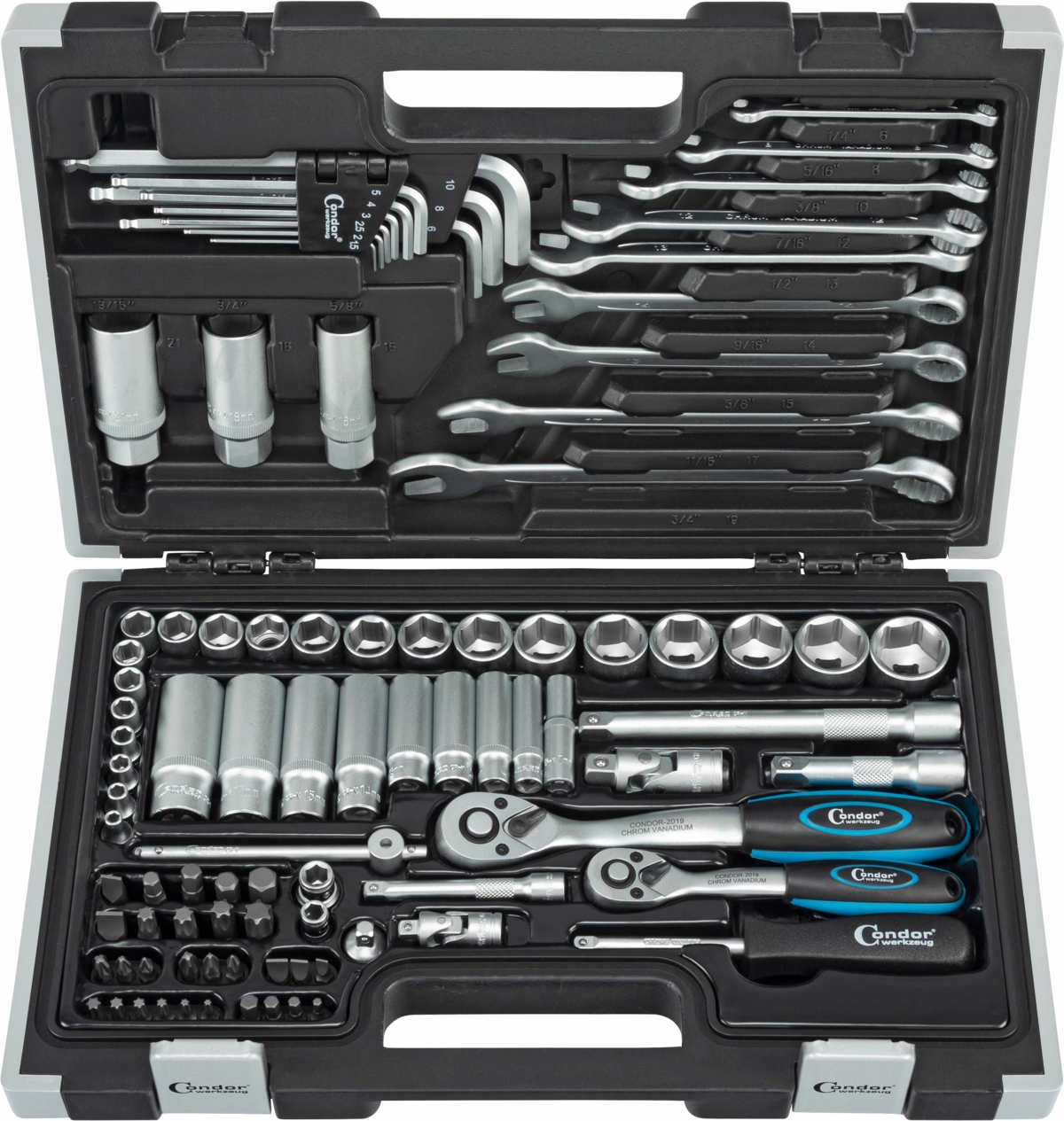 Steckschlüssel-Satz, 92-tlg., 1/4+3/8", 6-kant 4-24 mm