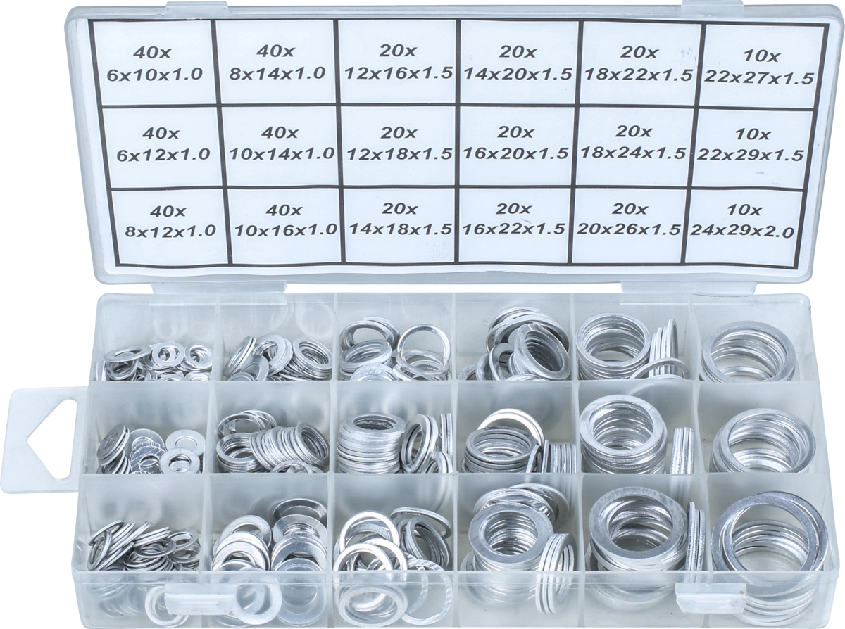 Aluminium-Dichtring-Sortiment, 450-tlg., 18 Größen