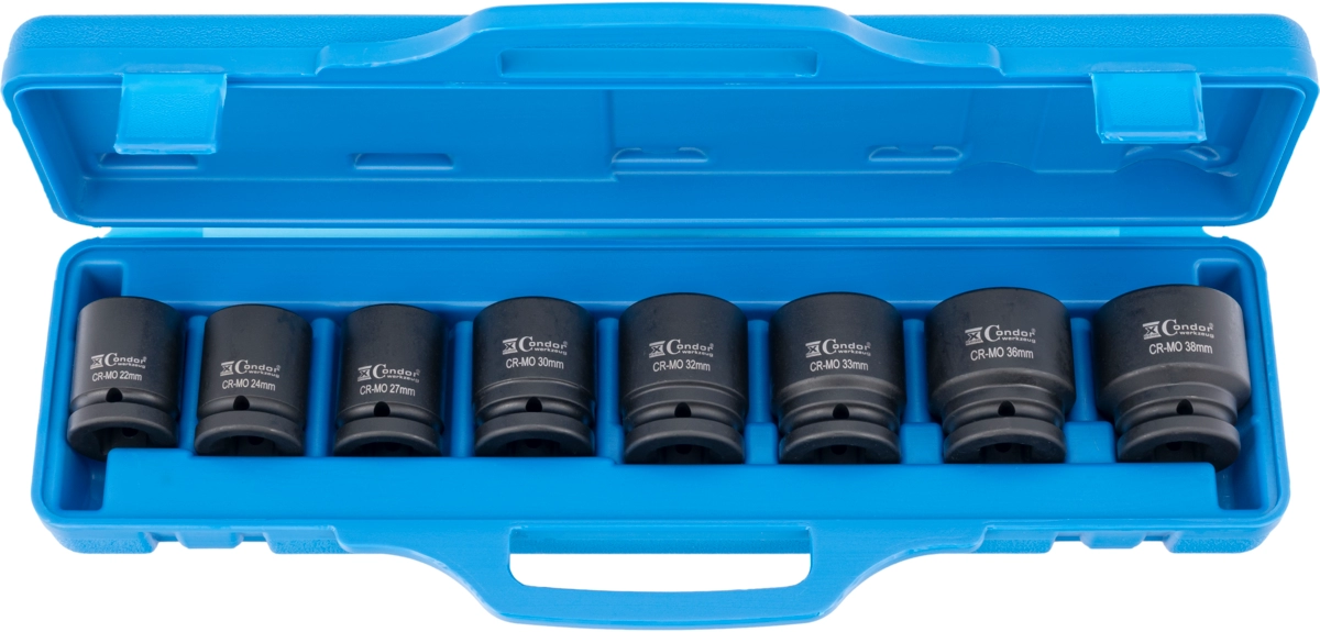 Kraftsteckschlüssel-Satz, 8-tlg., 3/4", CrMo, 6-kant 22-38 mm