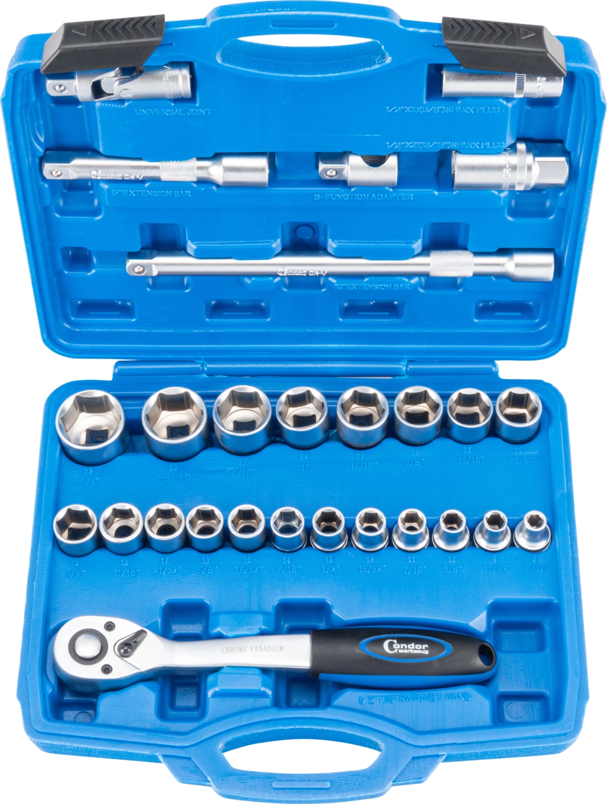 Steckschlüssel-Satz, 27-tlg., 1/2", 6-kant 8-32 mm