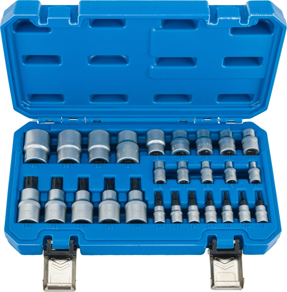 Steckschlüssel-Einsätze, 26-tlg., 1/4+3/8+1/2″-Antrieb, T-Plus-Profil / E-Plus-Profil