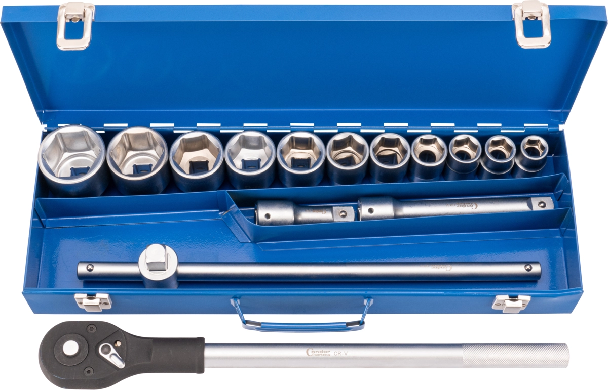 Steckschlüssel-Satz, 15-tlg., 3/4", 6-kant 19-50 mm