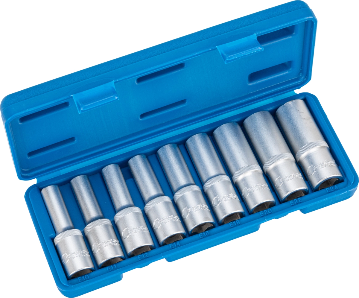 Steckschlüssel-Einsätze, 9-tlg., 1/2", tief, E-Profil E10-24