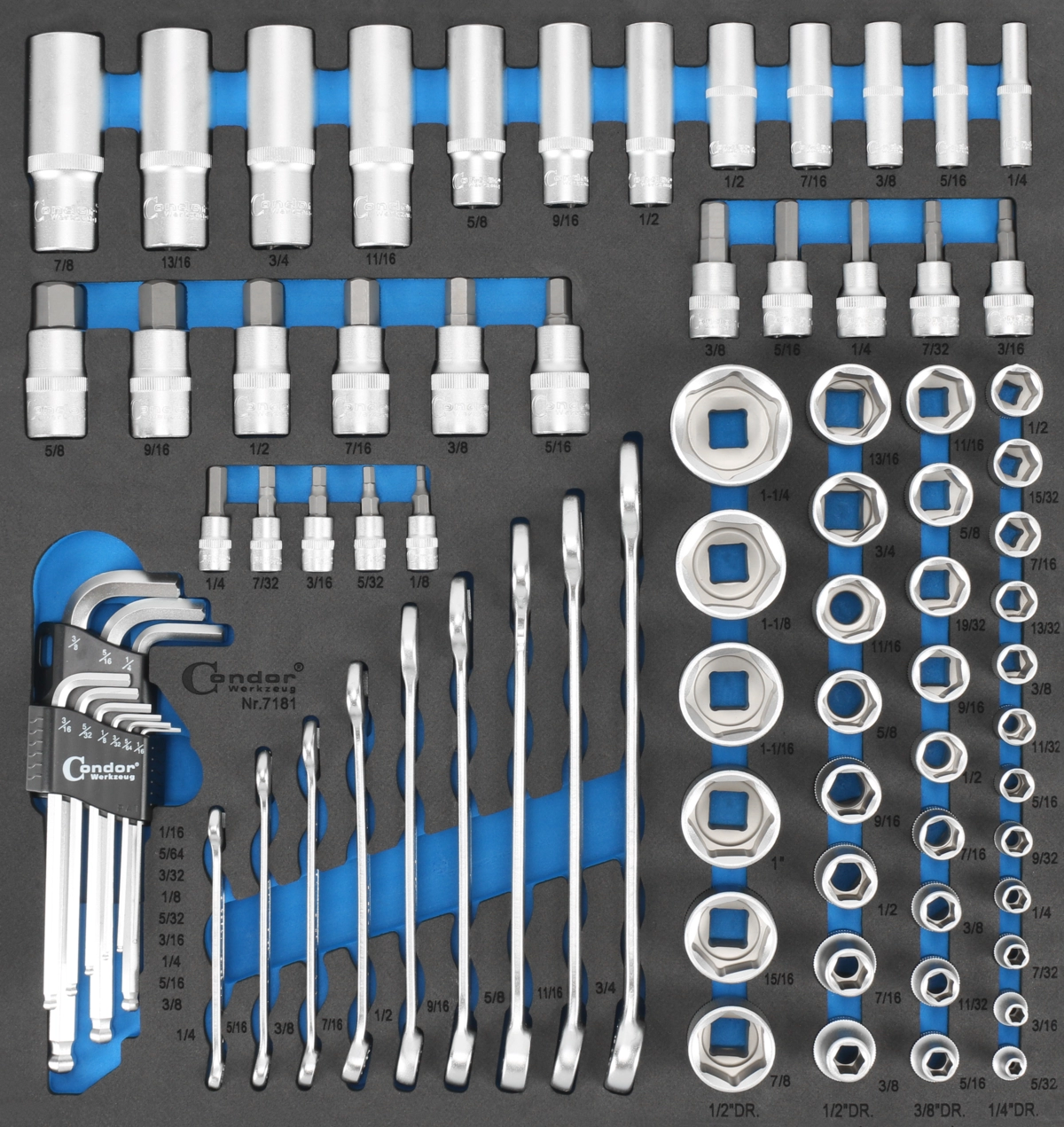 Schaumeinlage Zoll-Werkzeug 2/3, 81-tlg., 1/4+3/8+1/2"