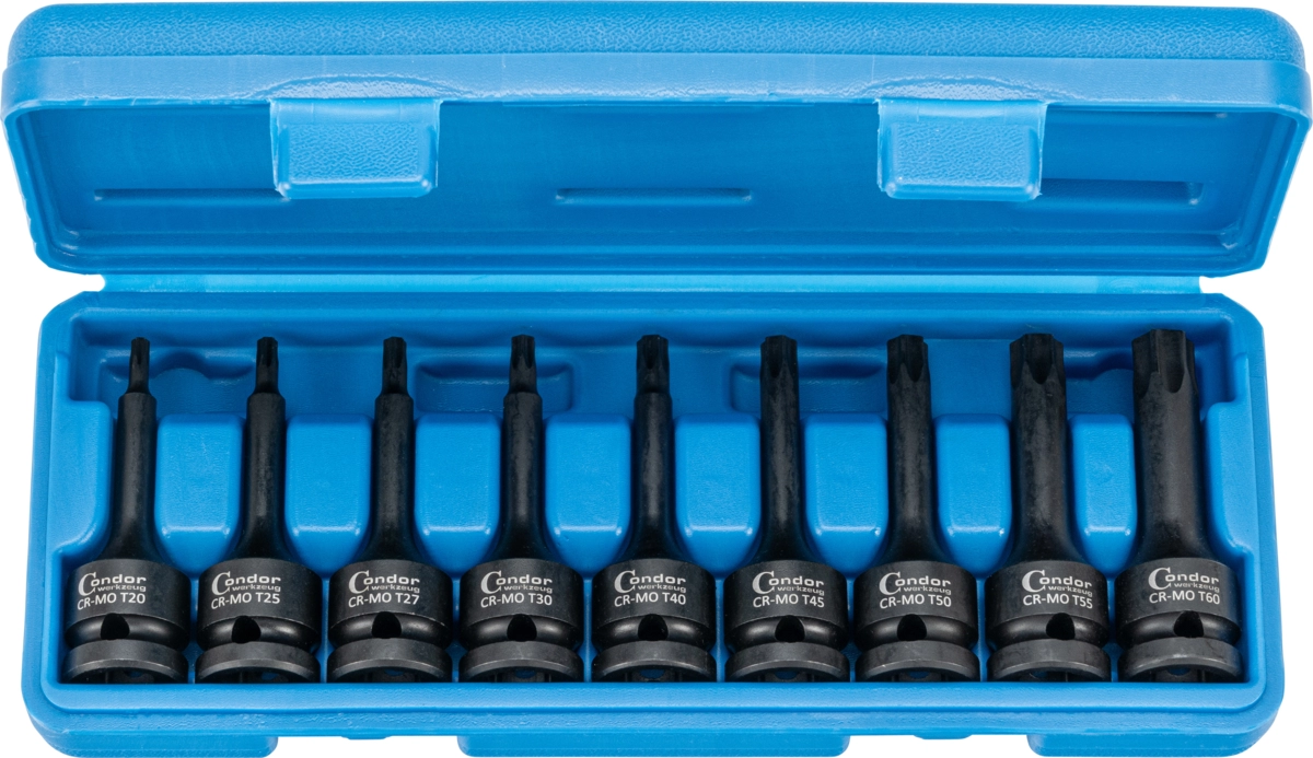 Kraftsteckschlüssel-Satz, 9-tlg., 1/2", T-Profil T20-60