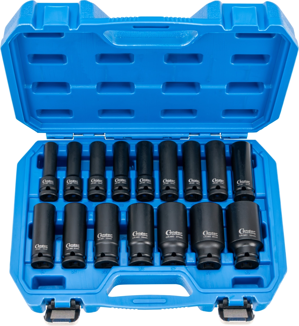 Kraftsteckschlüssel-Satz, 16-tlg., 1/2", CrMo, tief, 6-kant 10-32 mm
