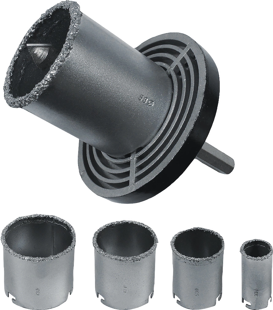 Fliesenlochschneider, 4 Bohrkränze ø 33/53/63/73 mm