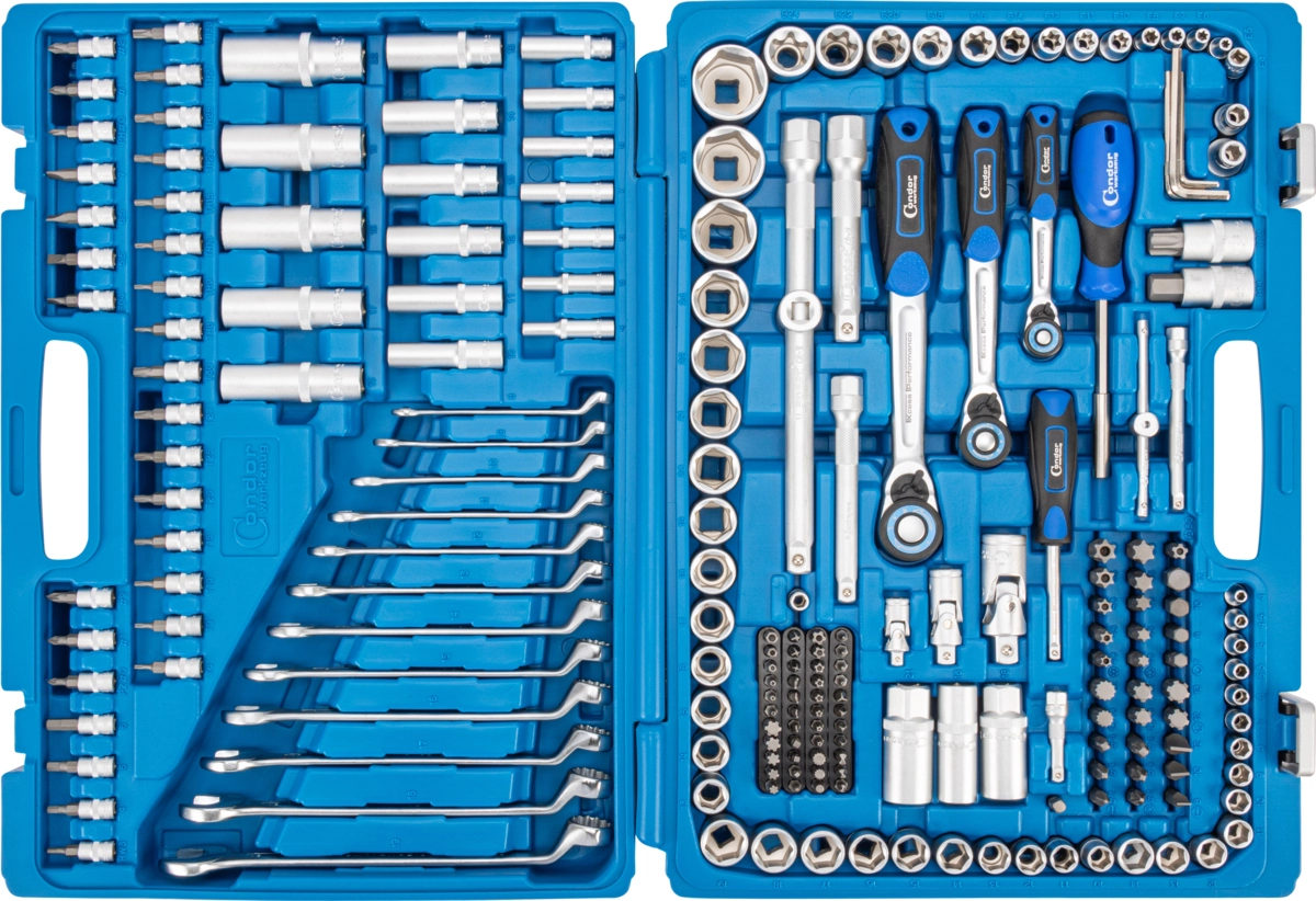 Steckschlüssel-Satz, 215-tlg., 1/4+3/8+1/2", 6-kant 4-32 mm