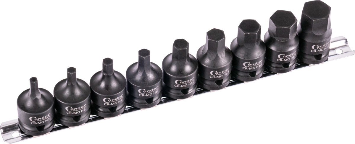 Kraftsteckschlüssel-Satz, extra kurz, 9-tlg., 1/2", Innensechskant 5-19 mm