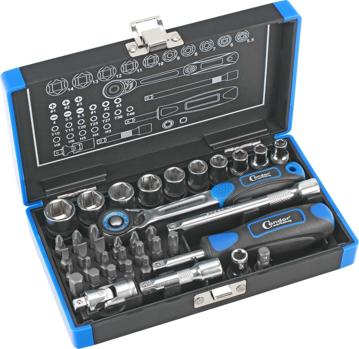 Steckschlüssel und Bit-Satz, 38-tlg., 1/4", 6-kant 5.5-14 mm