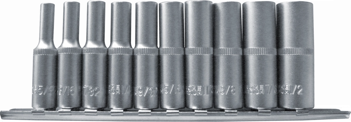 Steckschlüssel-Einsätze, 10-tlg., 1/4", tief, zöllig, 6-kant 5/32-1/2"
