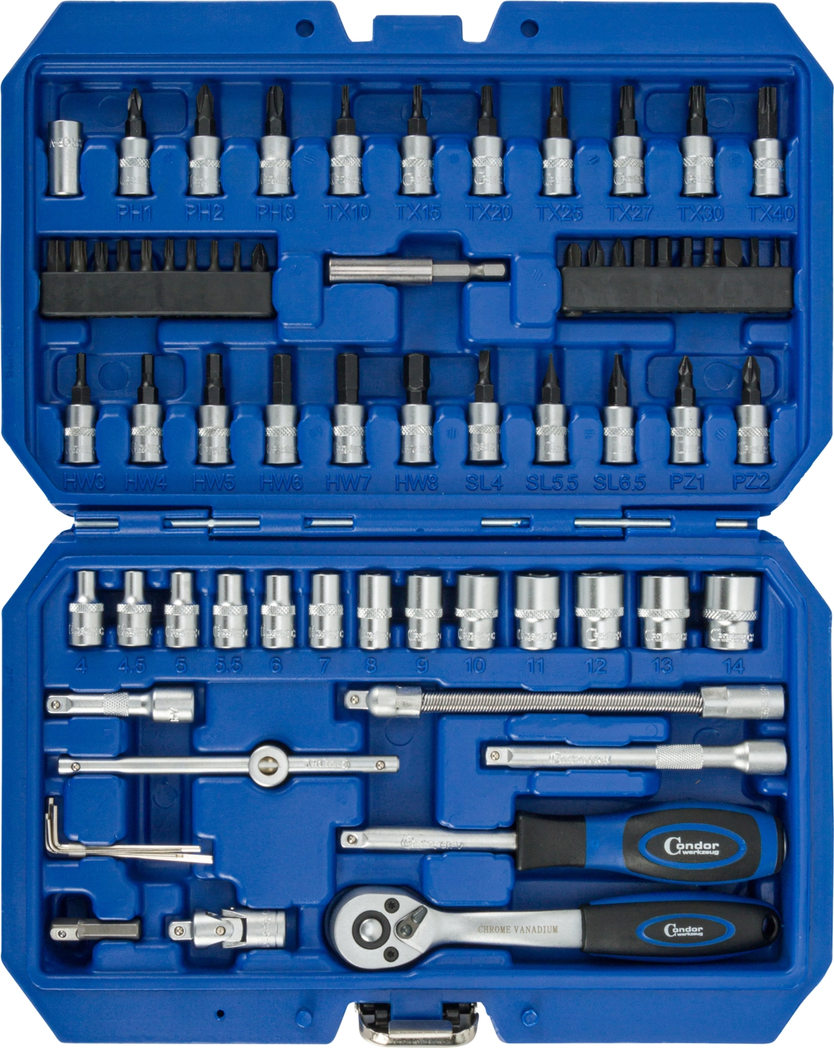Steckschlüssel-Satz, 68-tlg., 1/4", 6-kant 4-14 mm