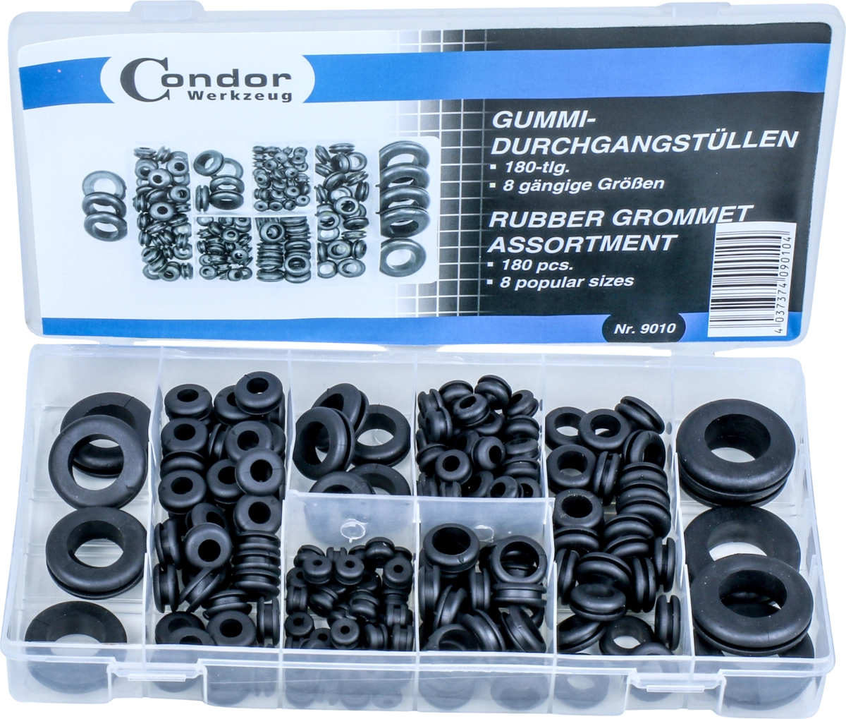 Gummi-Durchgangstüllen, 180-tlg., 8 Größen