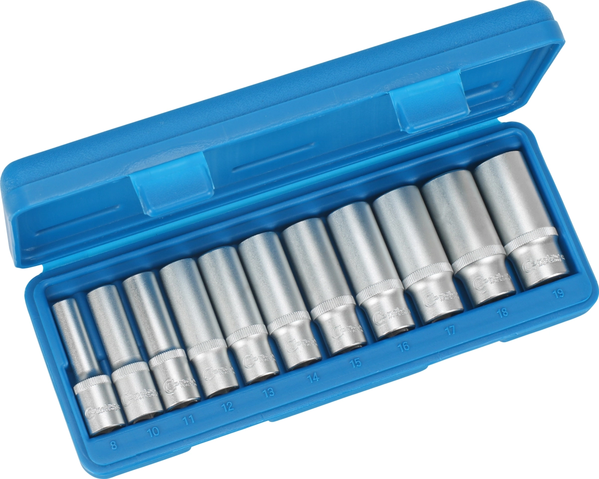 Steckschlüssel-Einsätze, 11-tlg., 3/8", tief, 6-kant 8-19 mm