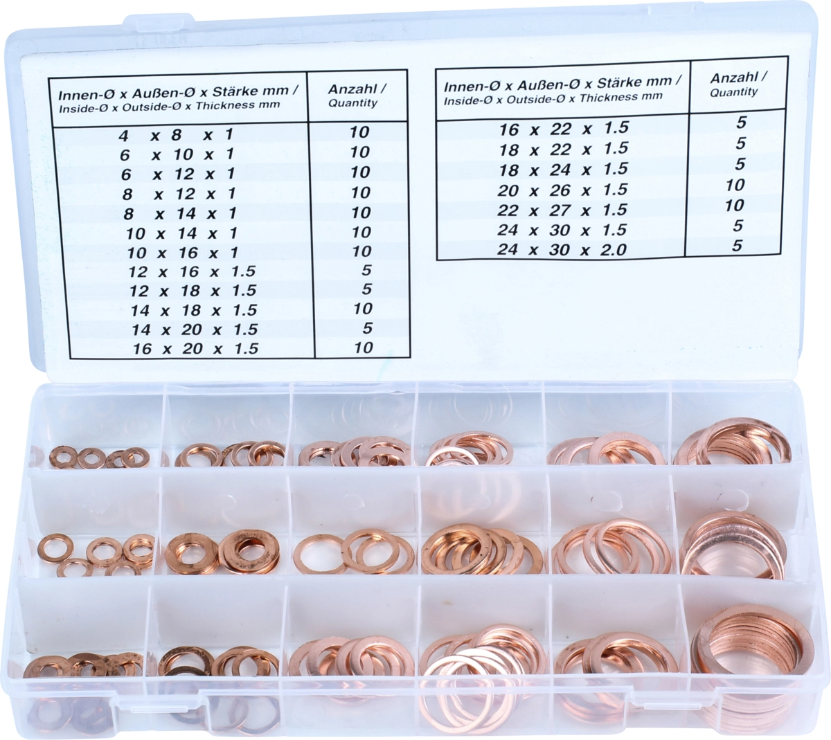 Kupfer-Dichtring-Sortiment, 150-tlg., 19 Größen