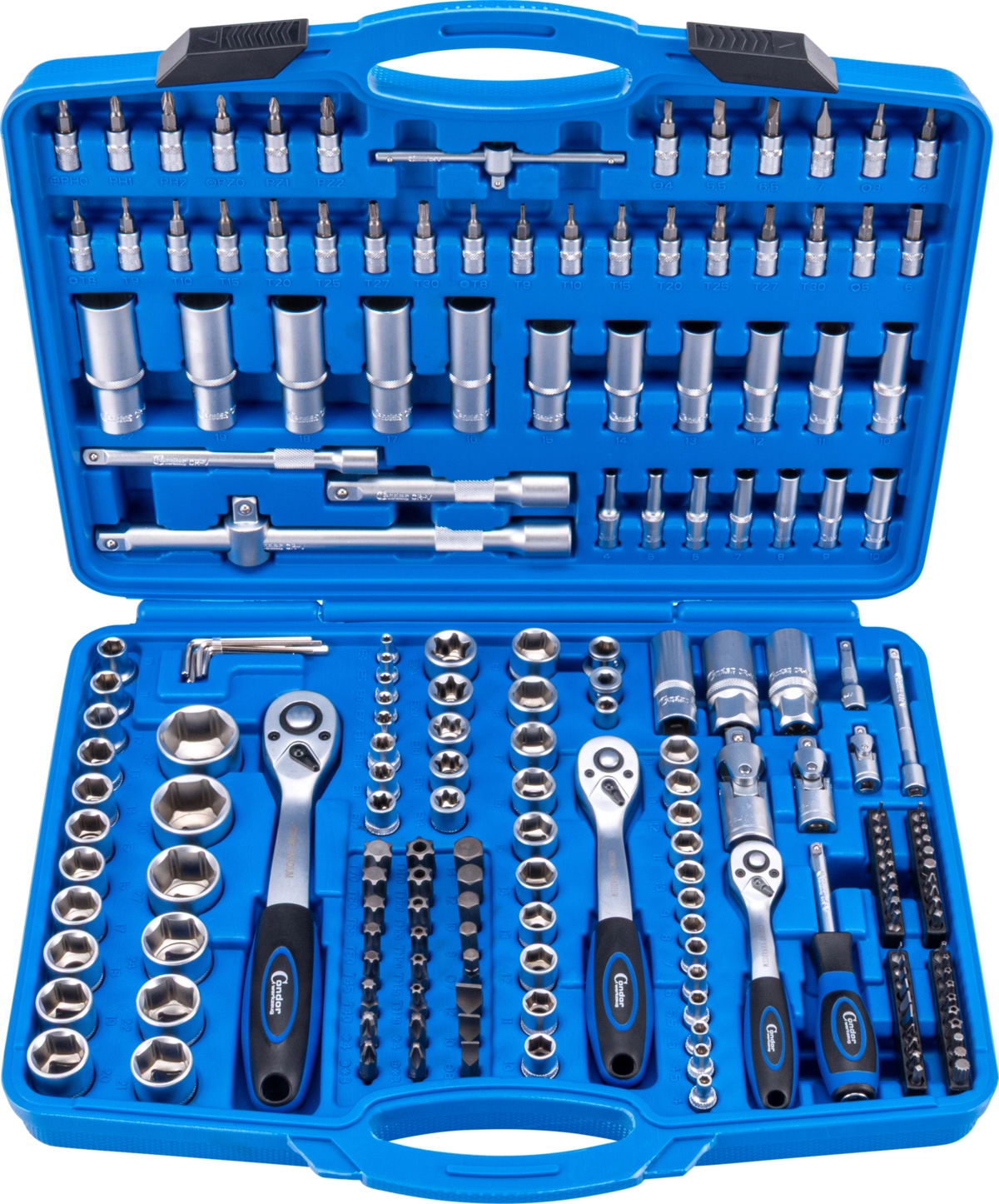 Steckschlüssel-Satz, 191-tlg., 1/4+3/8+1/2", 6-kant 4-32 mm