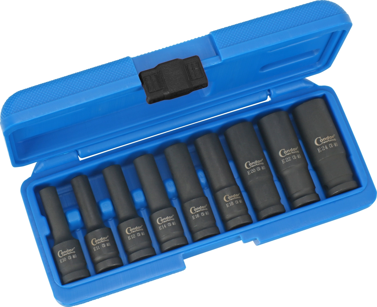 Kraftsteckschlüssel-Satz, 9-tlg., 1/2", E-Profil E10-24