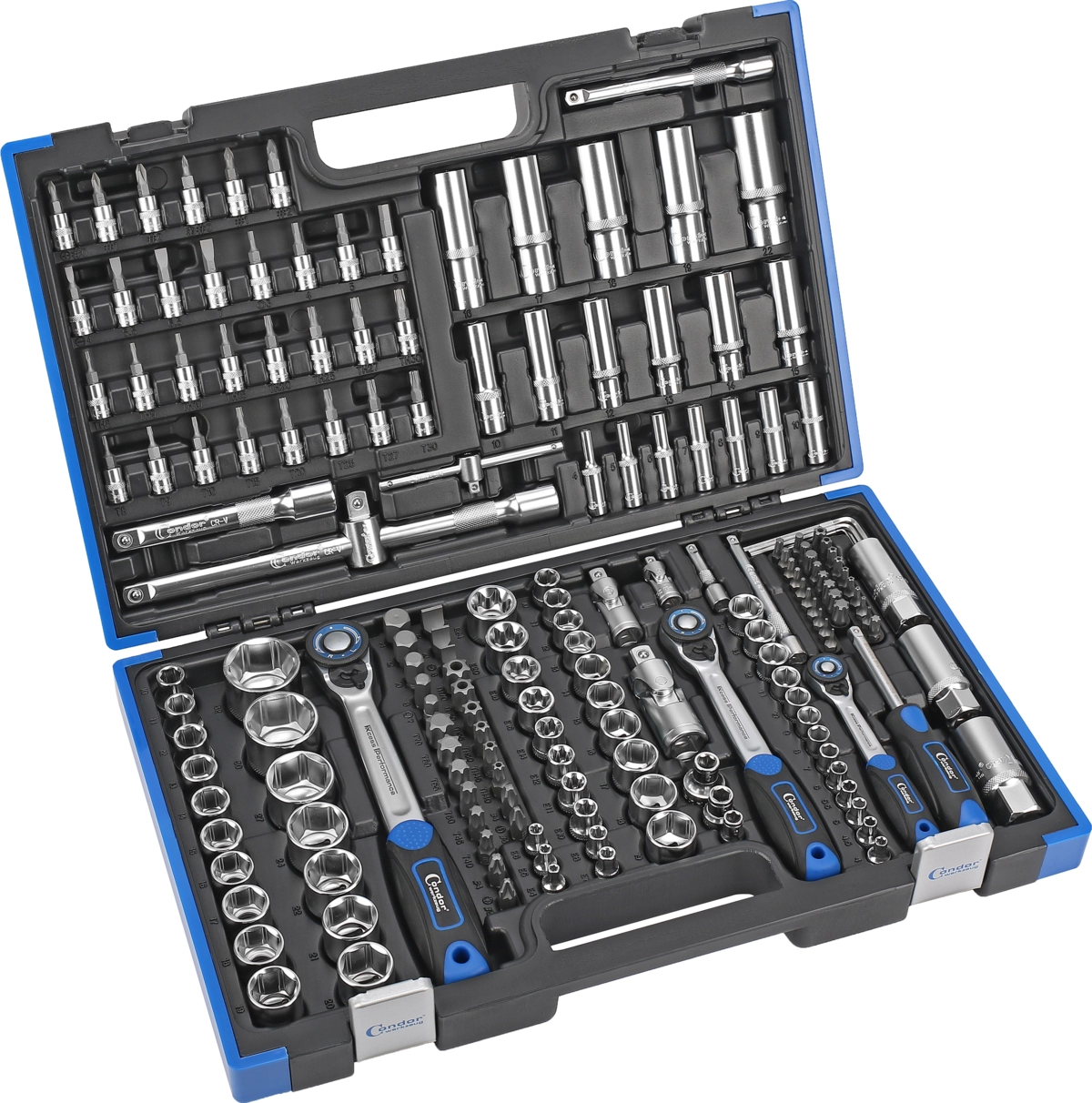 Steckschlüssel-Satz, 180-tlg., 1/4+3/8+1/2", 6-kant 4-32 mm