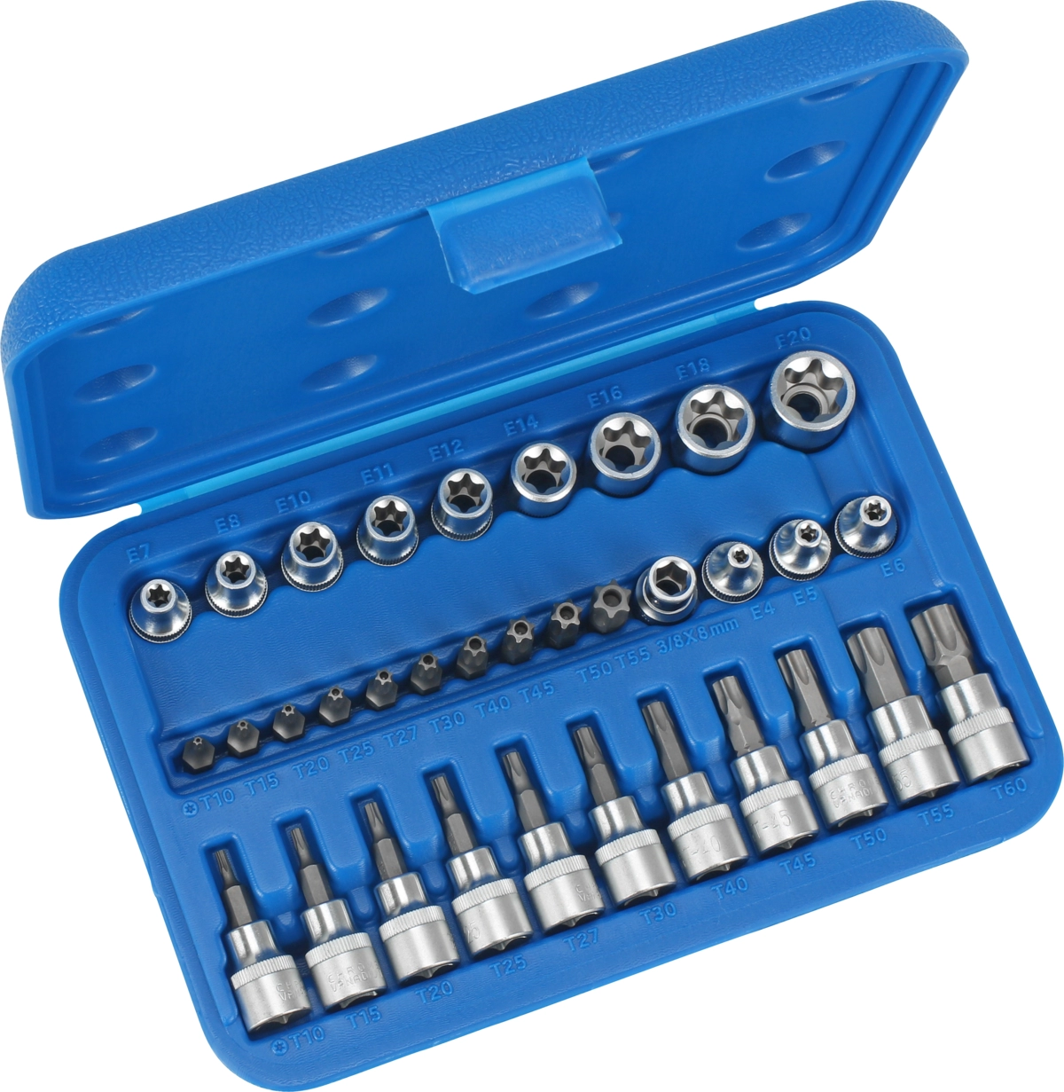 Steckschlüssel-Satz, 34-tlg., 3/8", T-Profil + E-Profil