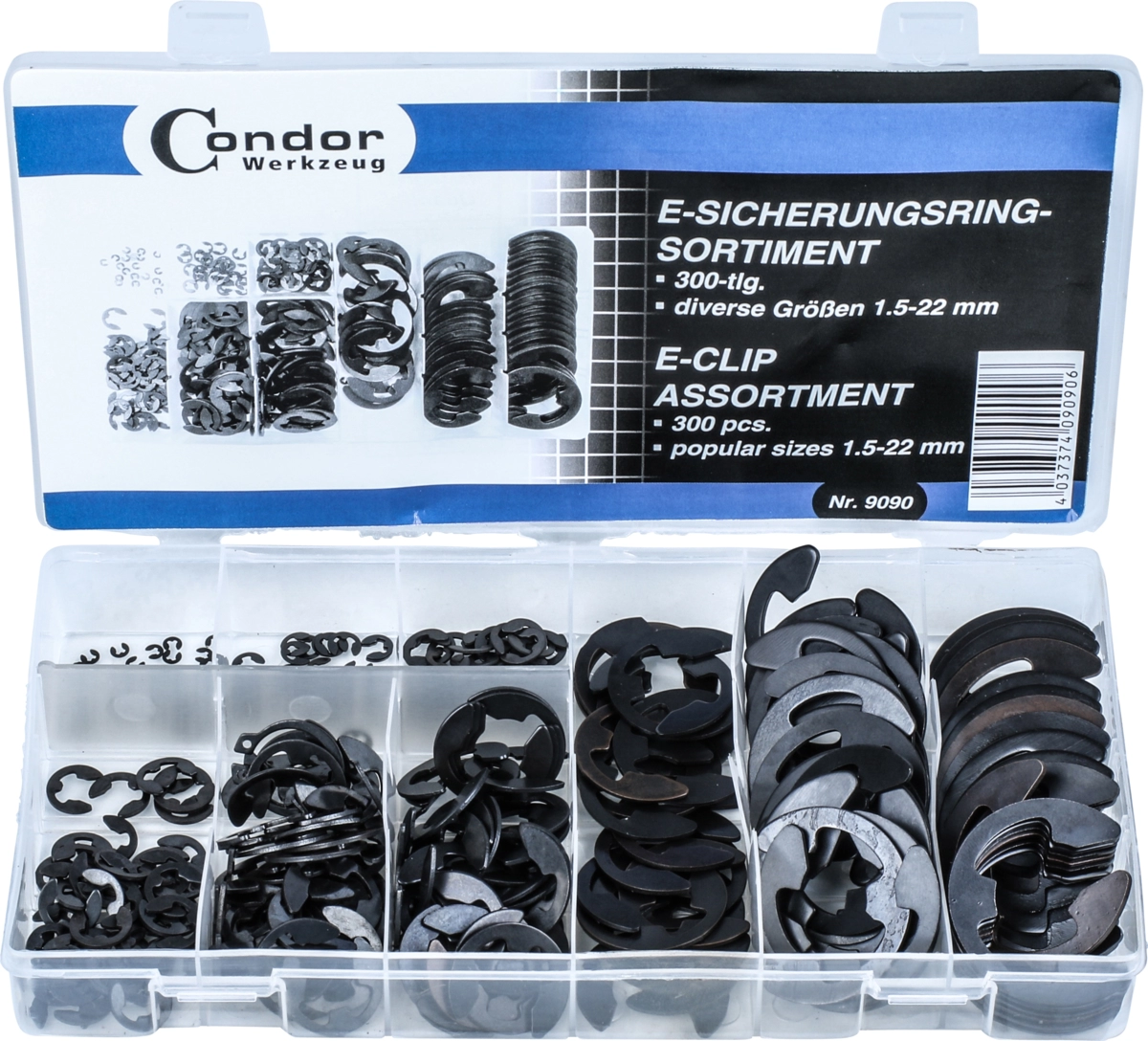 E-Sicherungsring-Sortiment, 300-tlg., 1.5-22 mm
