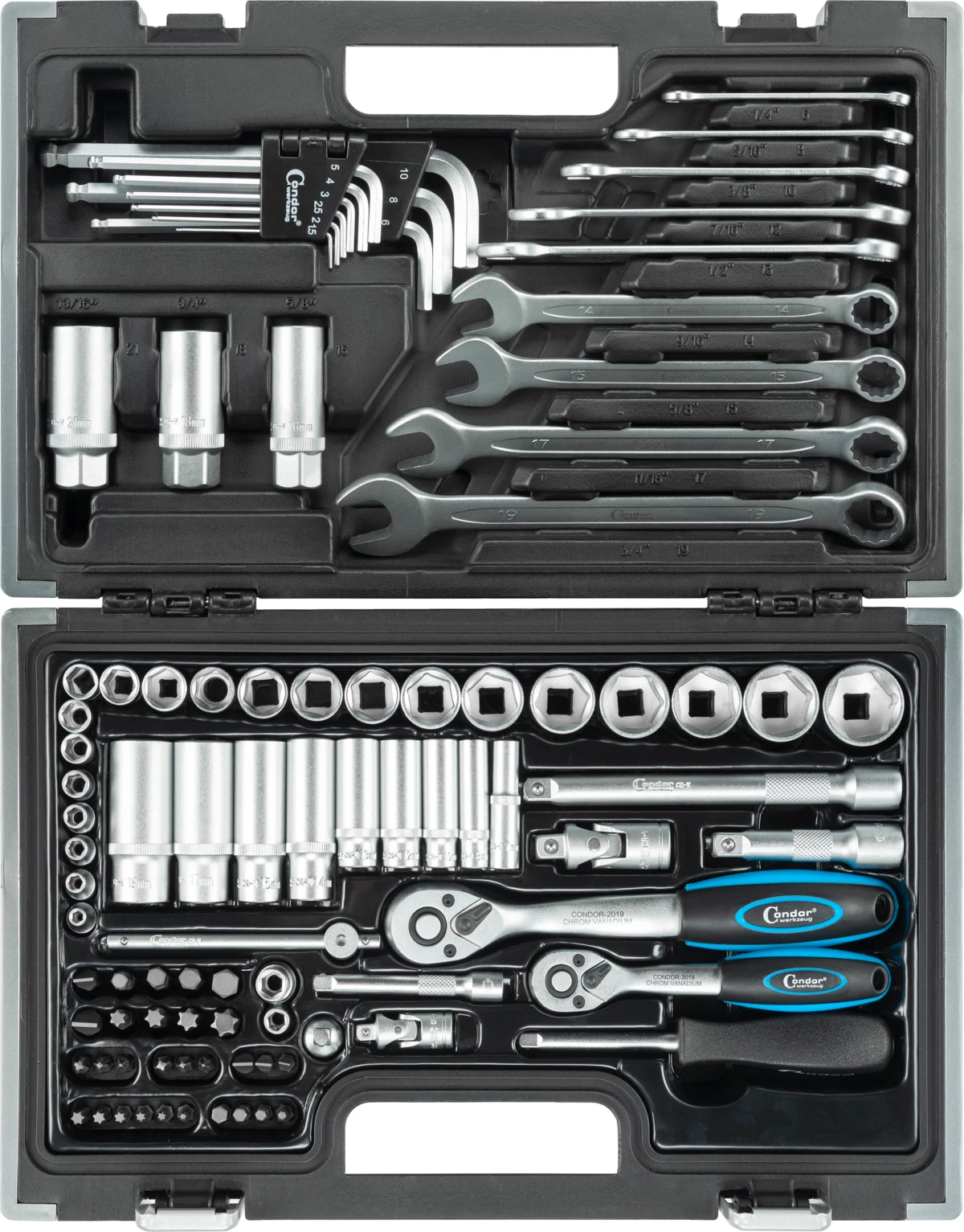Steckschlüssel-Satz, 92-tlg., 1/4+3/8", 6-kant 4-24 mm