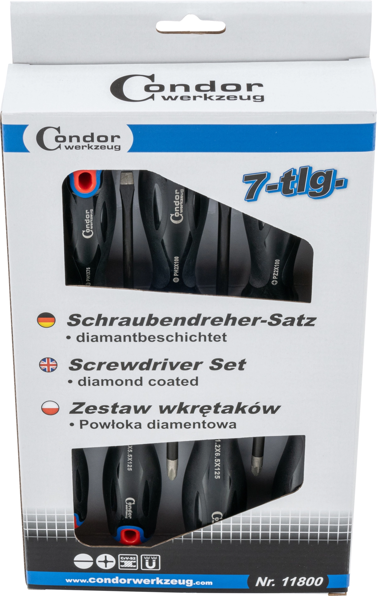 Schraubendreher-Satz, diamantbeschichtet, 7-tlg., Schlitz + Kreuz + PZ