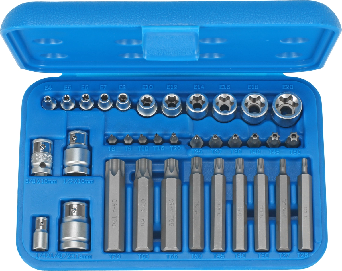 Steckschlüssel-Einsätze, 35-tlg., 1/4+3/8+1/2", T-Profil SLB / E-Profil