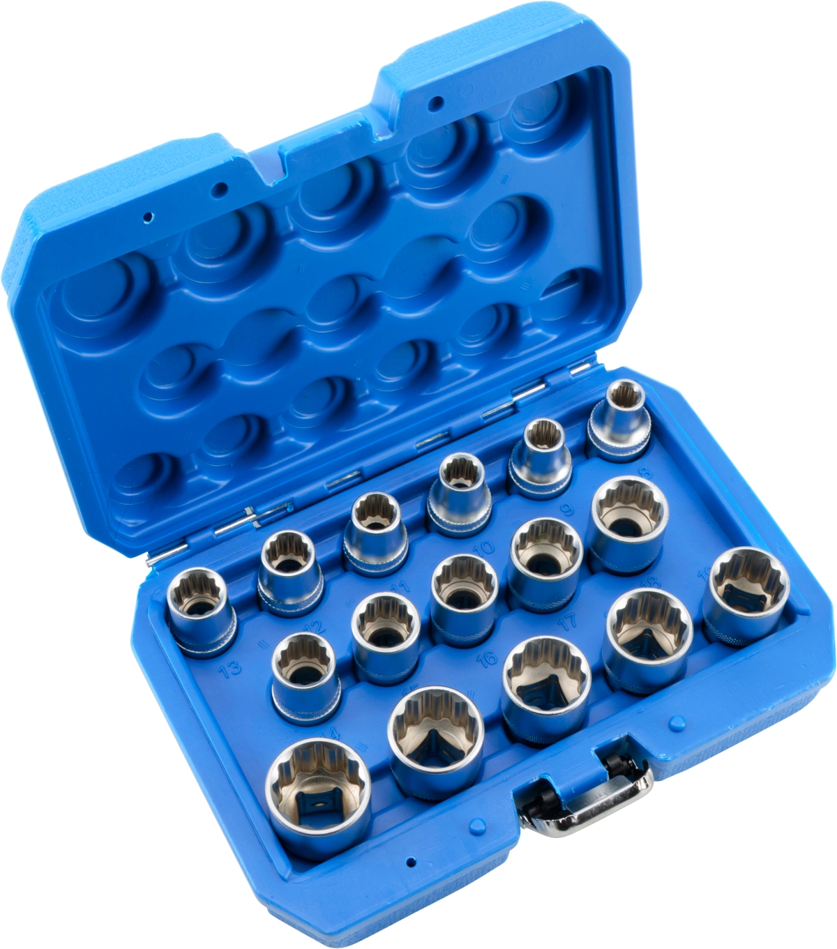 Steckschlüssel-Einsätze, 16-tlg., 1/2", 12-kant 8-24 mm