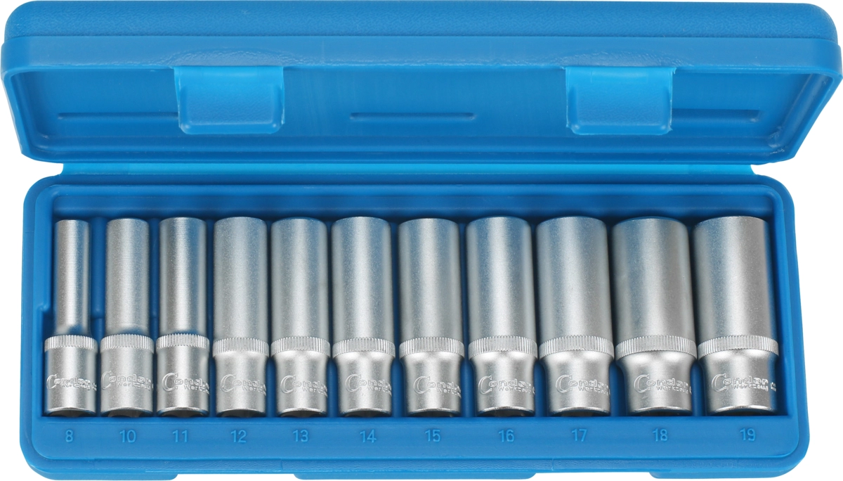 Steckschlüssel-Einsätze, 11-tlg., 3/8", tief, 6-kant 8-19 mm