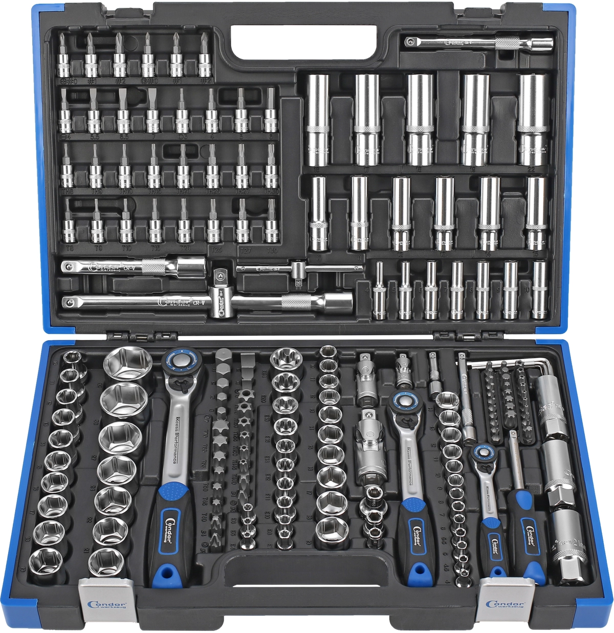 Steckschlüssel-Satz, 180-tlg., 1/4+3/8+1/2", 6-kant 4-32 mm
